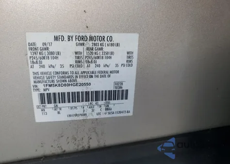 2017 Ford Explorer Xlt from USA, damaged, VIN 1FM5K8D80HGE20550